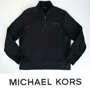 Michael Kors 1/4 Zip Smooth Blk Cotton Pullover Sweatshirt XL